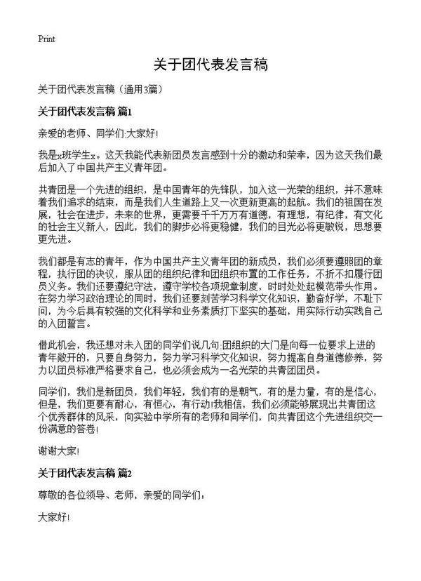 关于团代表发言稿3篇