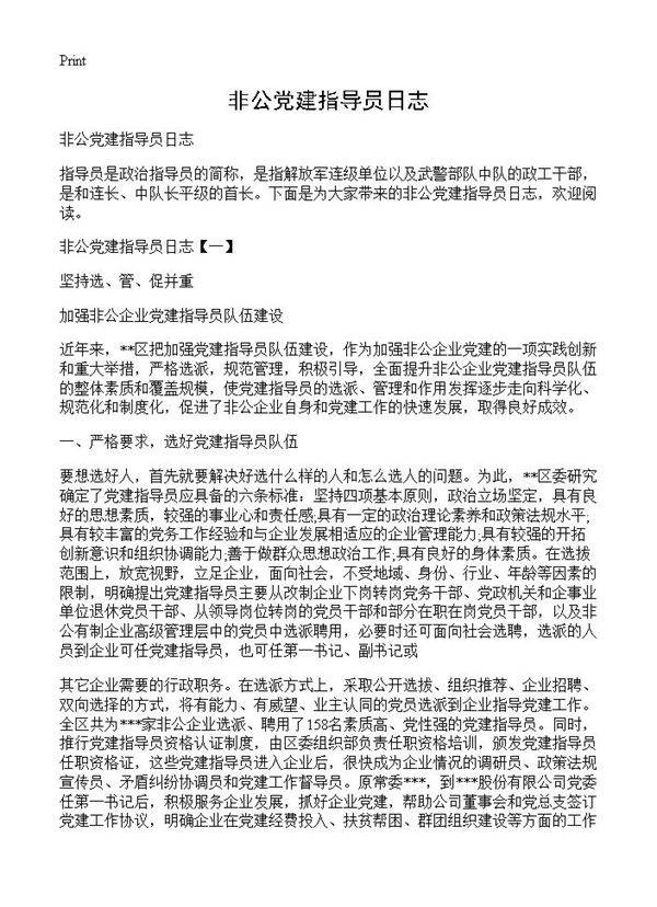 非公党建指导员日志