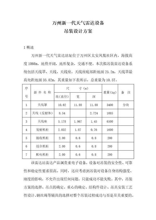 雷达设备吊装设计方案