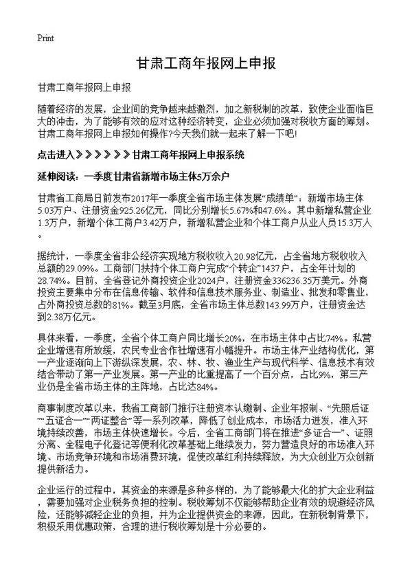 甘肃工商年报网上申报