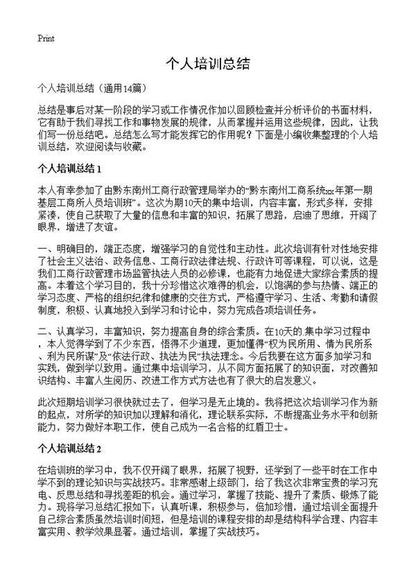 个人培训总结14篇