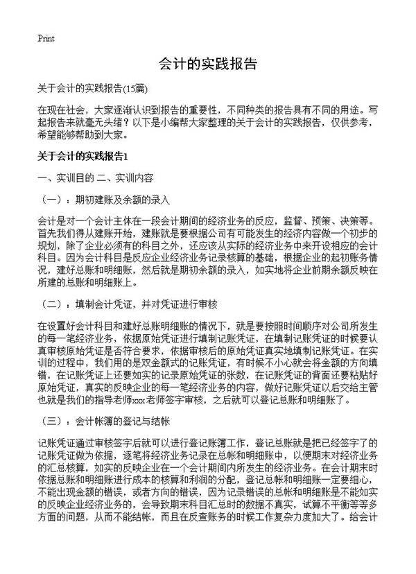 会计的实践报告15篇
