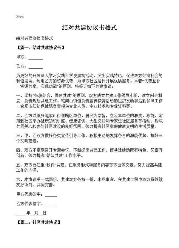 结对共建协议书格式