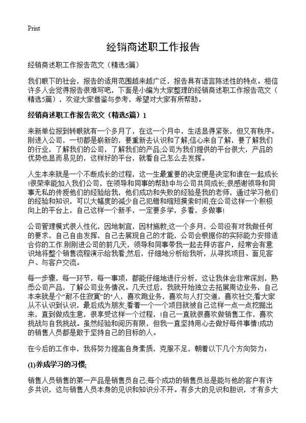 经销商述职工作报告5篇