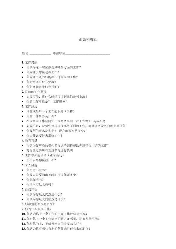 面谈构成表