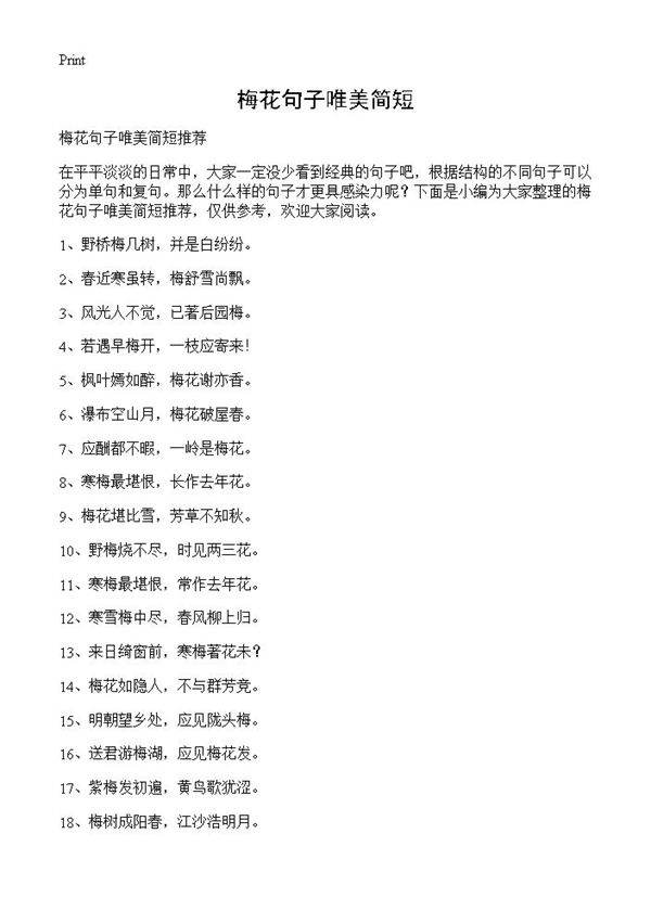 梅花句子唯美简短