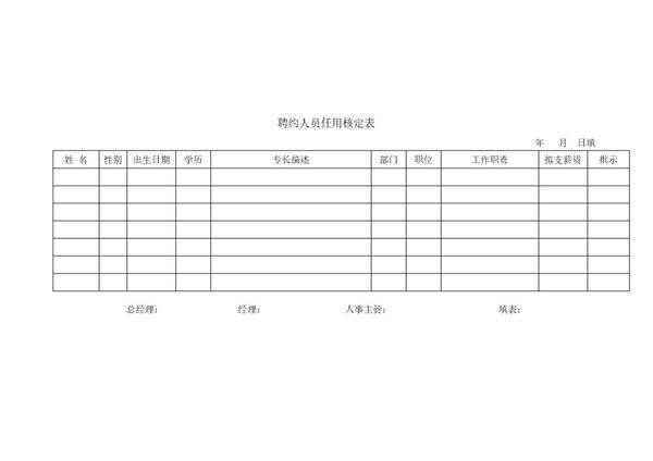 聘约人员任用核定表