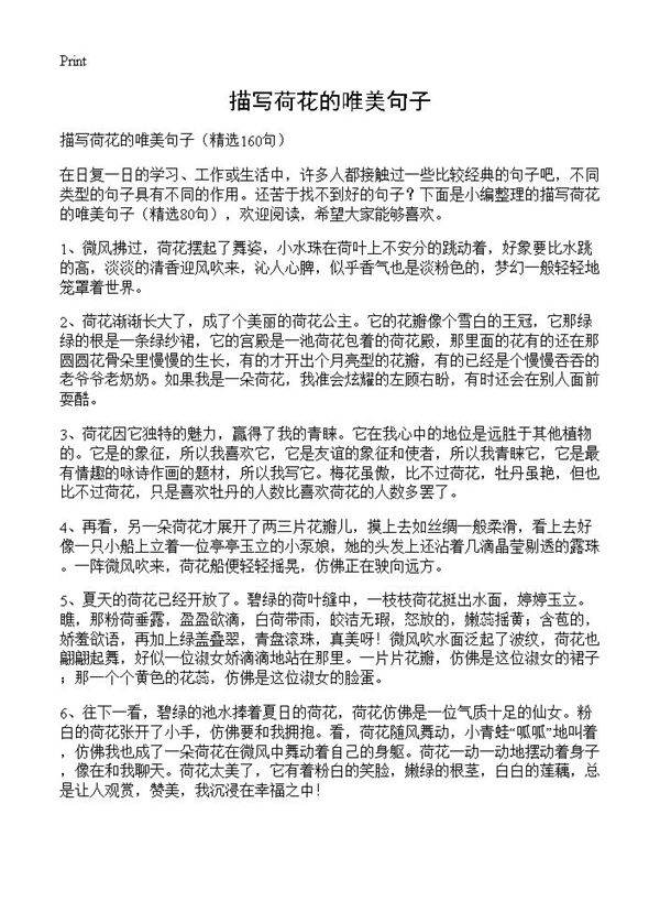 描写荷花的唯美句子160篇