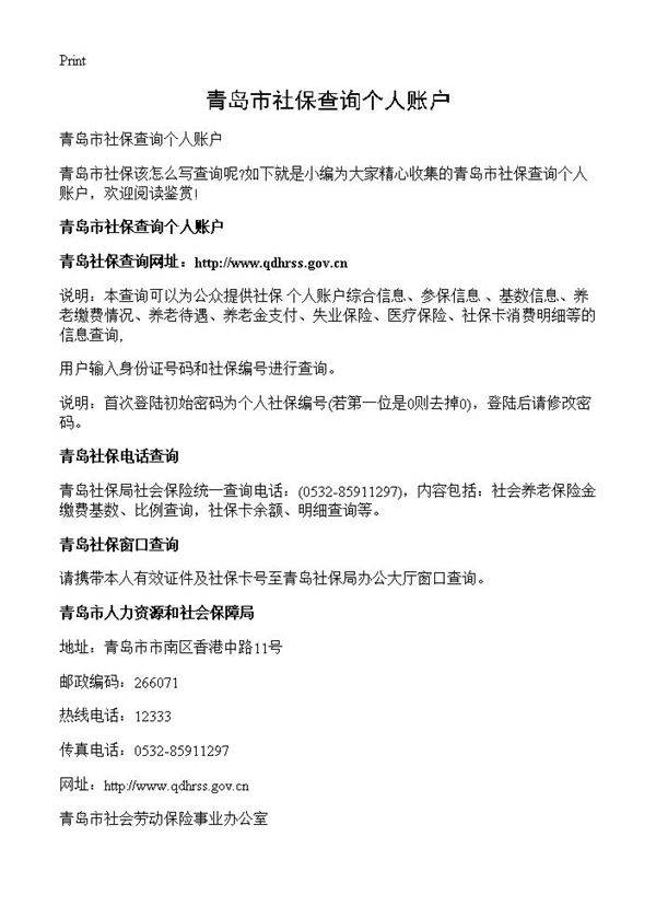 青岛市社保查询个人账户