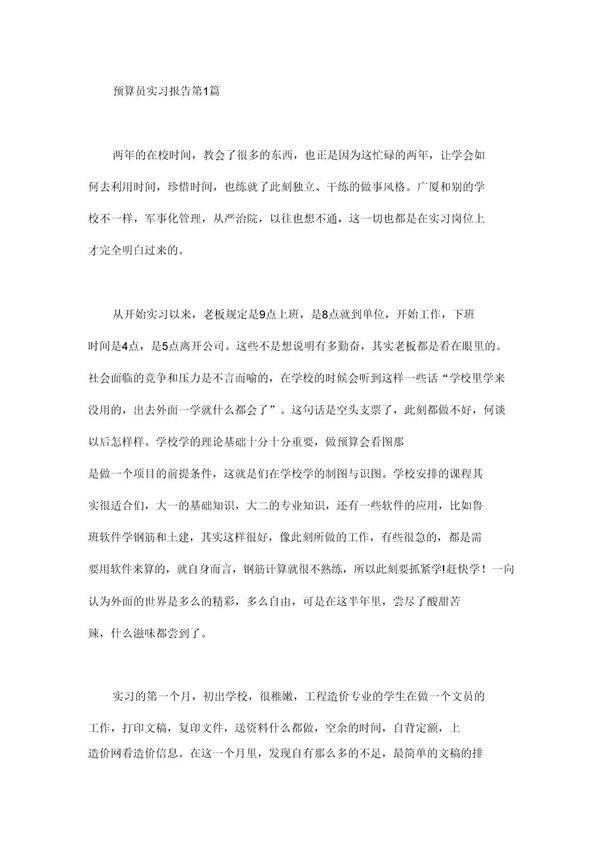预算员实习报告(10篇汇总)