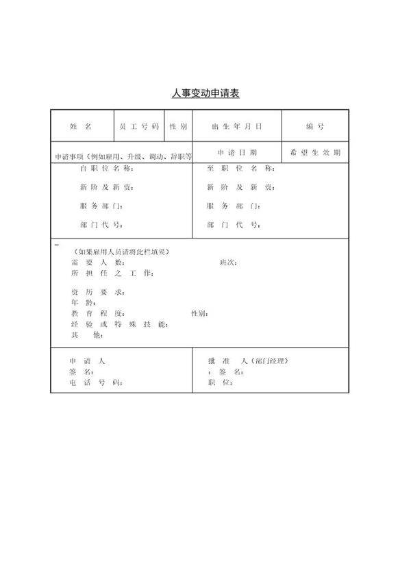 人事变动申请表