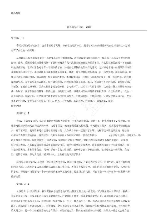预算员实习日记20篇范文