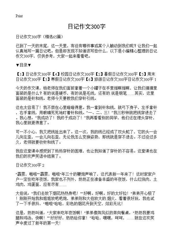 日记作文300字65篇