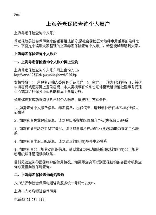 上海养老保险查询个人账户