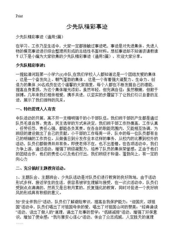 少先队精彩事迹5篇