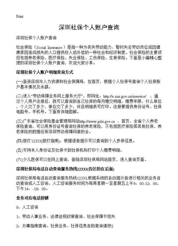 深圳社保个人账户查询