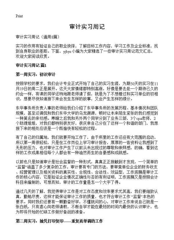 审计实习周记8篇