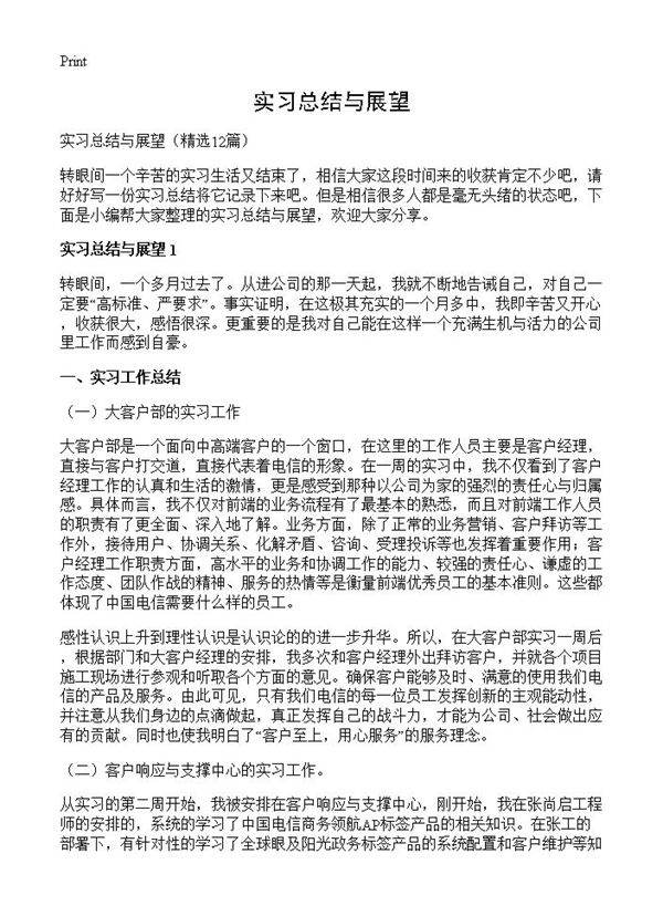 实习总结与展望12篇