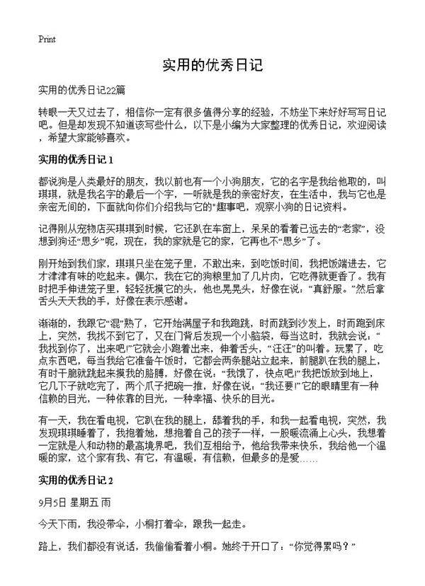 实用的优秀日记