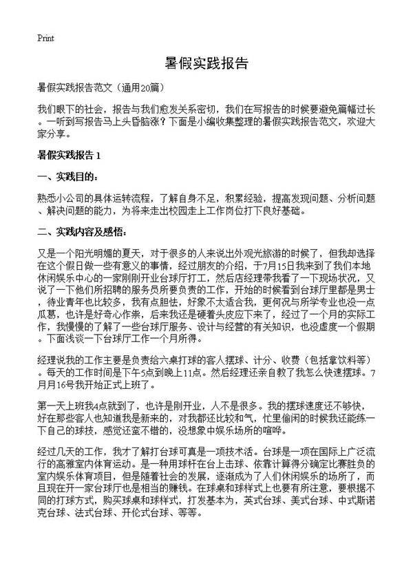 暑假实践报告20篇