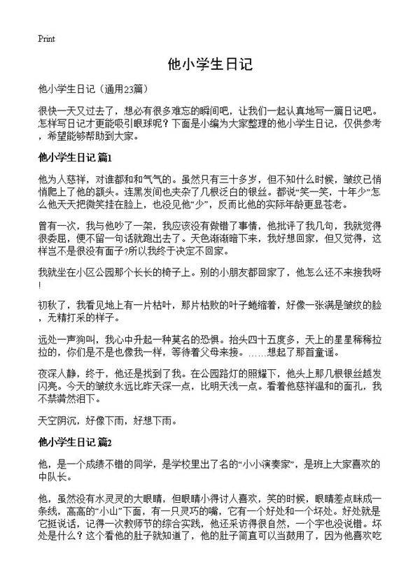 他小学生日记23篇