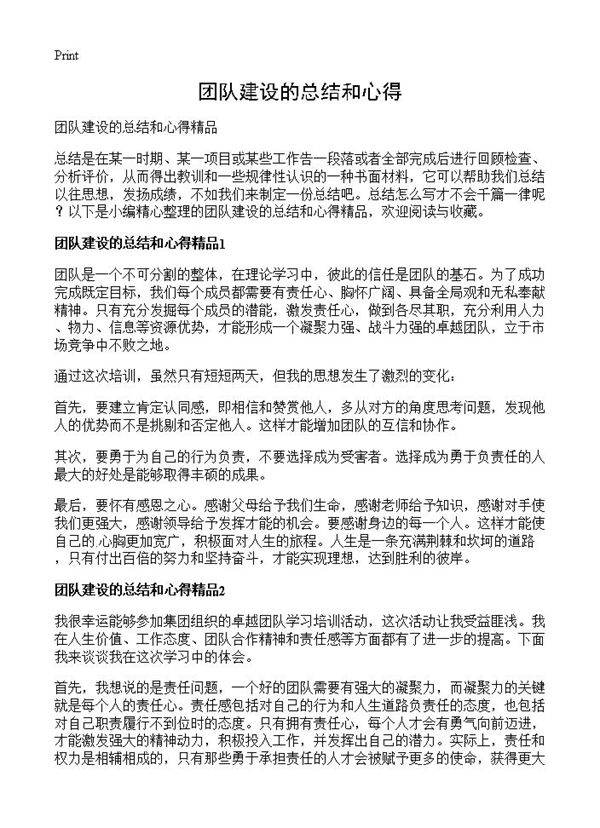 团队建设的总结和心得