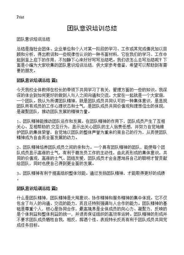 团队意识培训总结