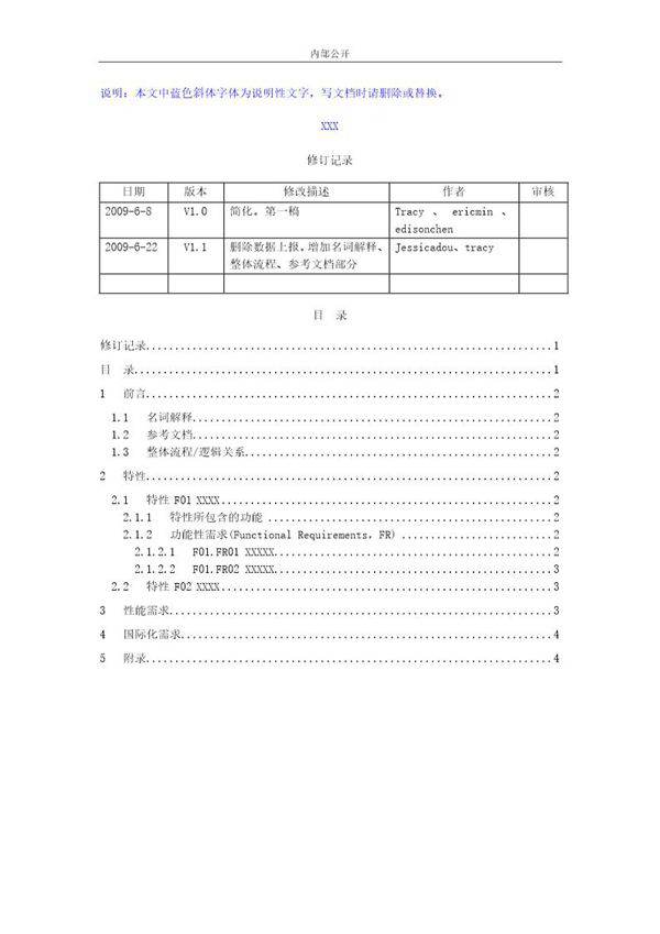软件需求文档(模板)