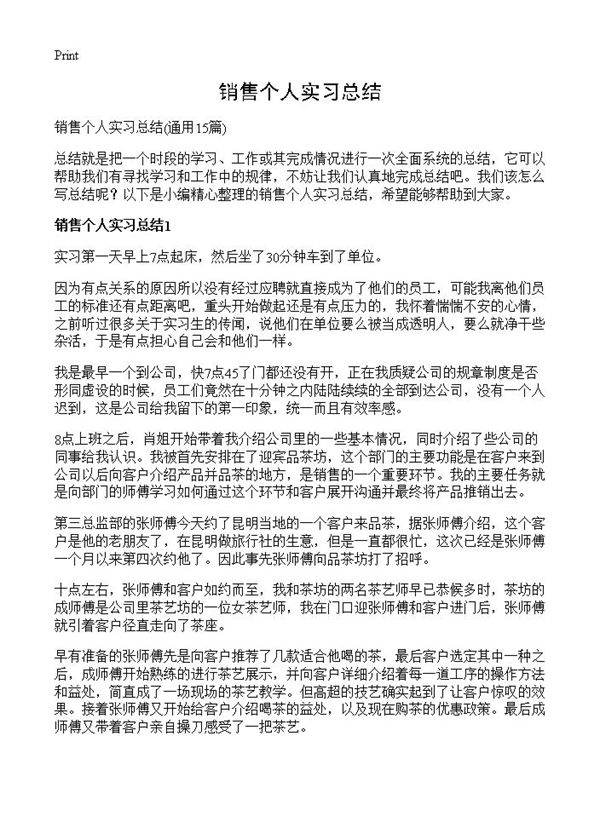 销售个人实习总结15篇