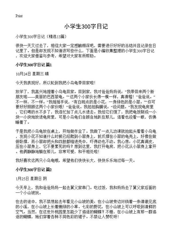 小学生300字日记13篇