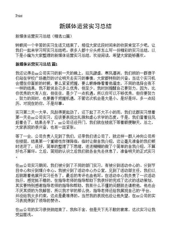 新媒体运营实习总结12篇