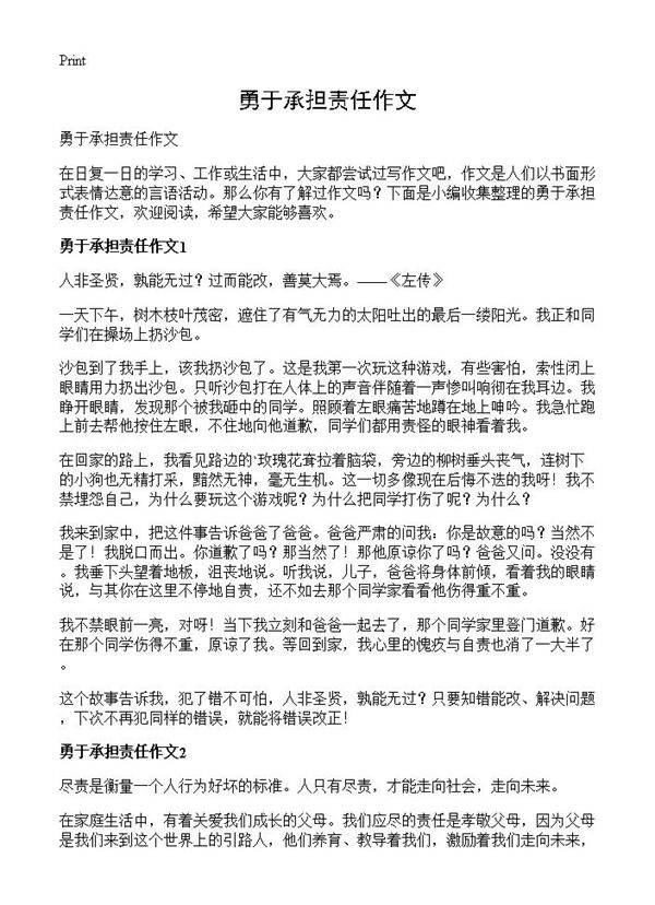 勇于承担责任作文