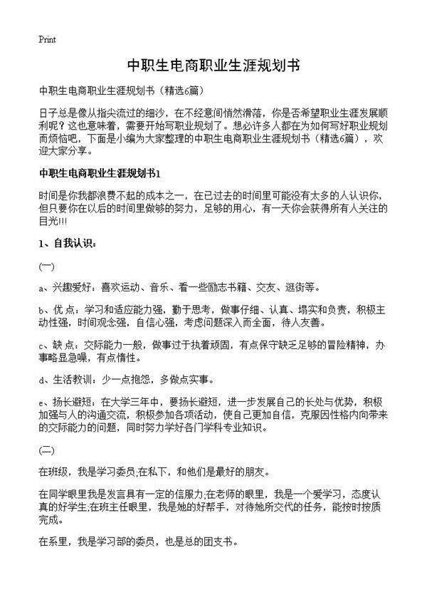 中职生电商职业生涯规划书6篇