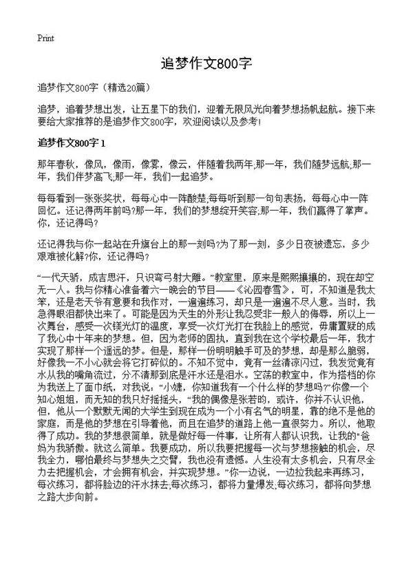 追梦作文800字20篇