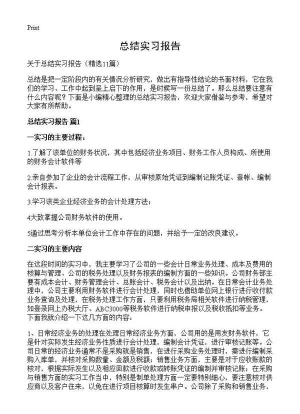 总结实习报告11篇