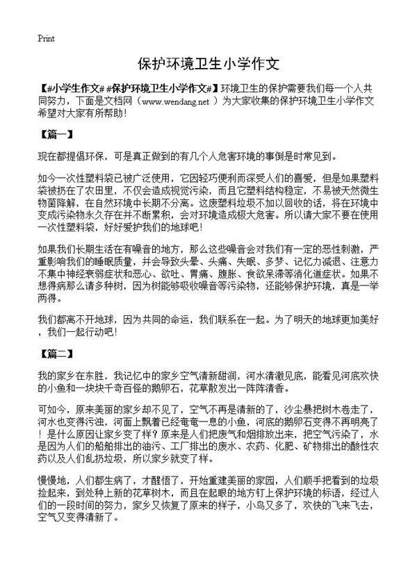 保护环境卫生小学作文