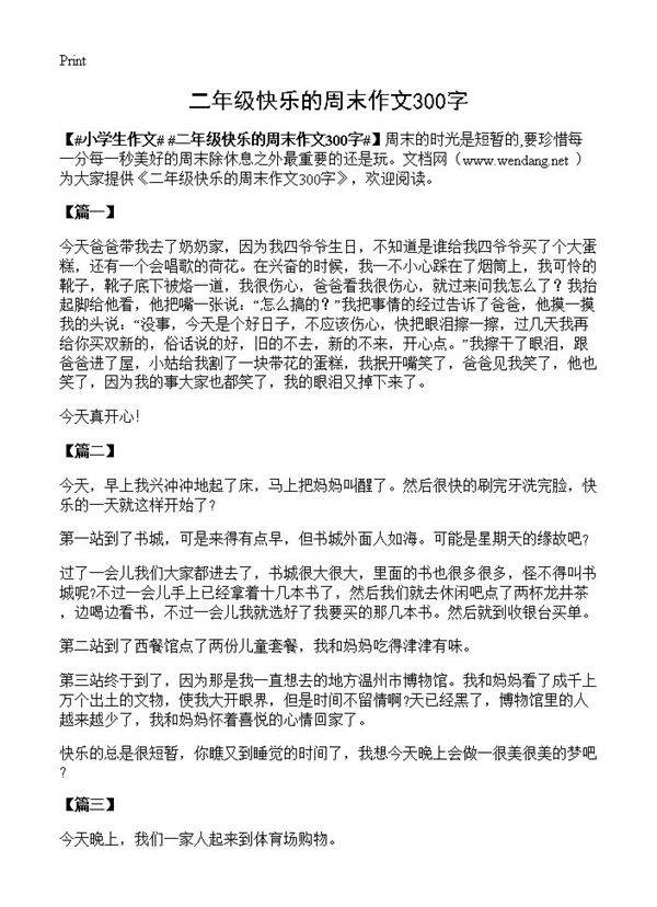 二年级快乐的周末作文300字
