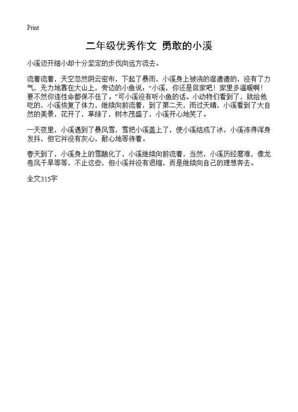 二年级优秀作文 勇敢的小溪