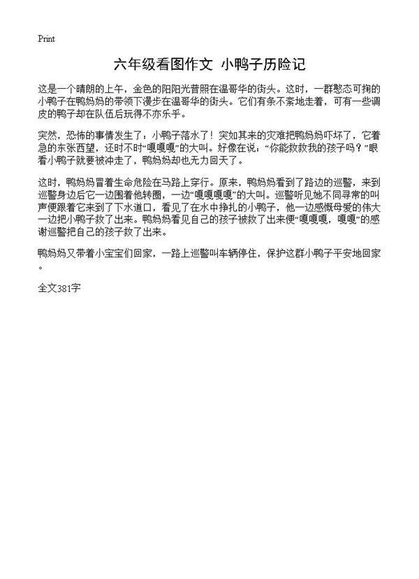 六年级看图作文 小鸭子历险记