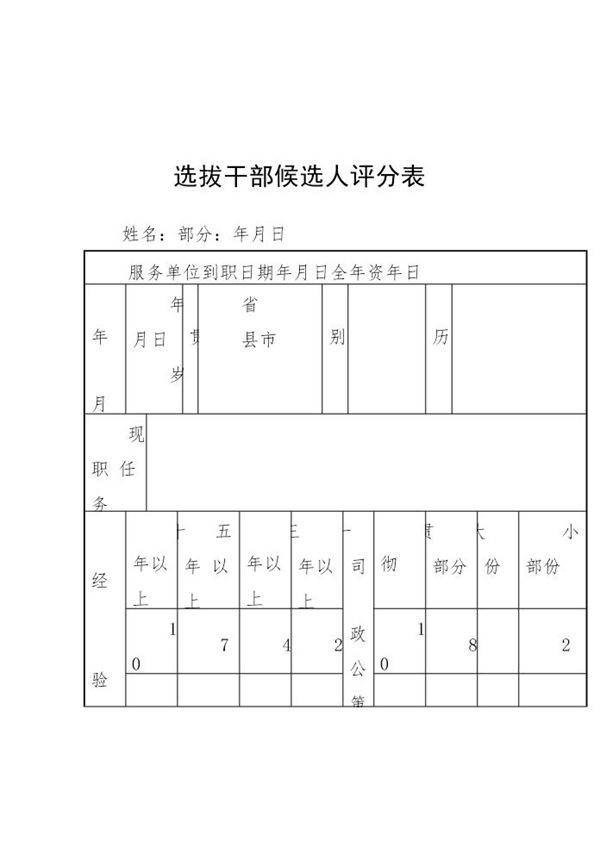 选拔干部候选人评分表