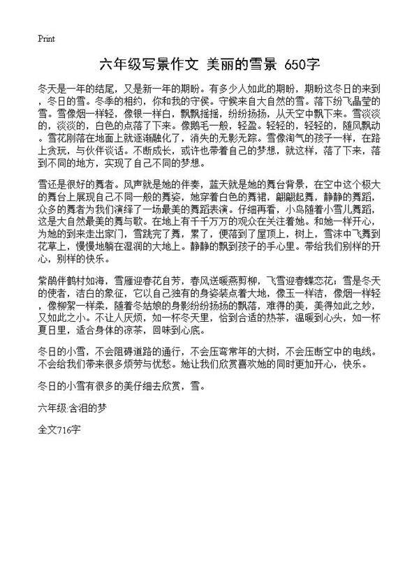 六年级写景作文 美丽的雪景 650字