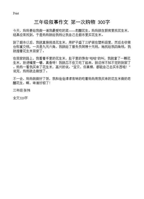 三年级叙事作文 第一次购物 300字