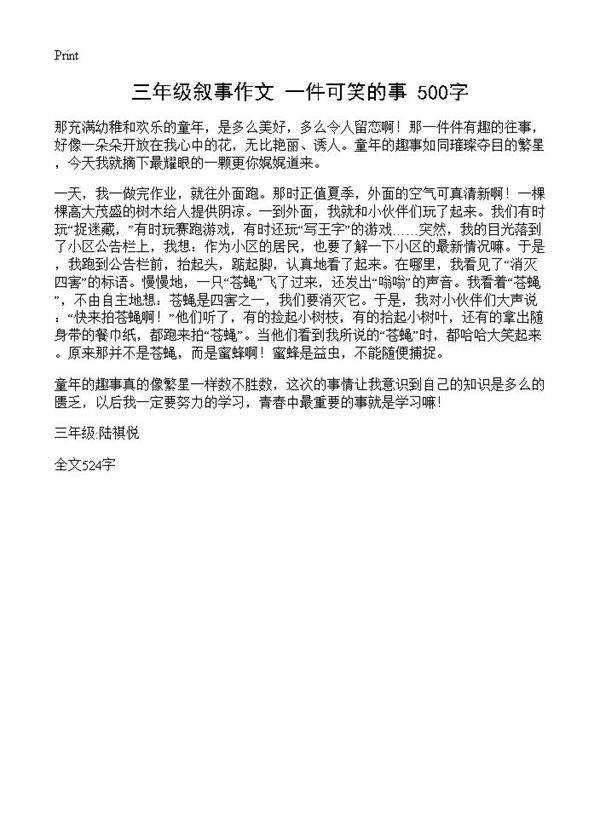 三年级叙事作文 一件可笑的事 500字