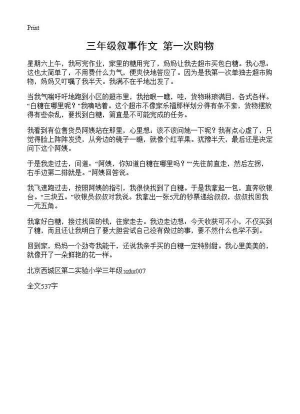 三年级叙事作文 第一次购物