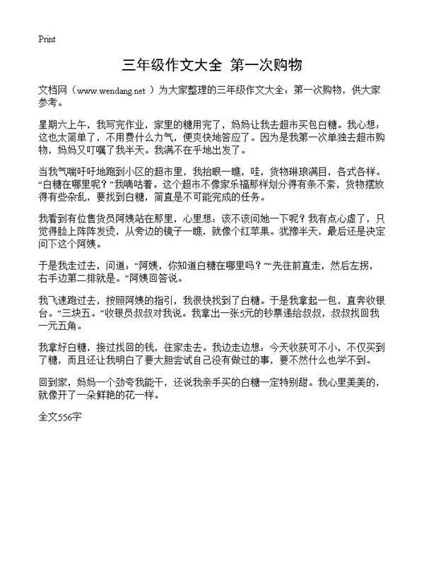 三年级作文大全 第一次购物