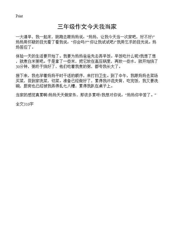 三年级作文今天我当家