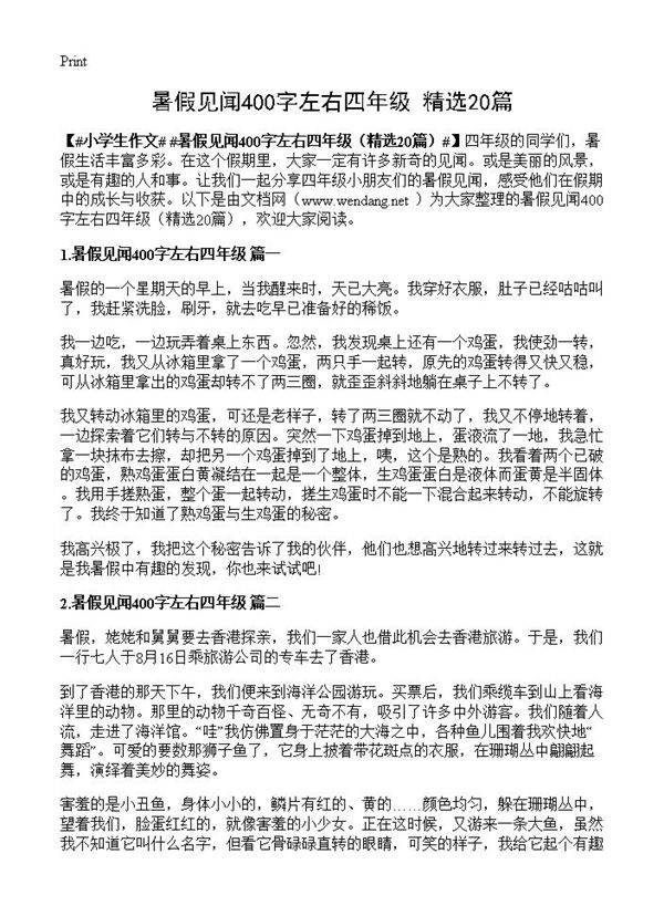 暑假见闻400字左右四年级20篇