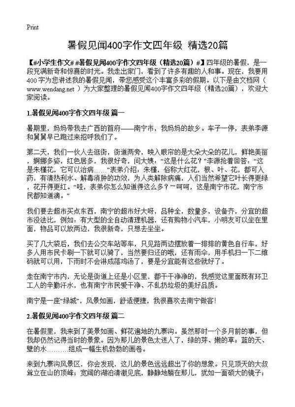 暑假见闻400字作文四年级20篇
