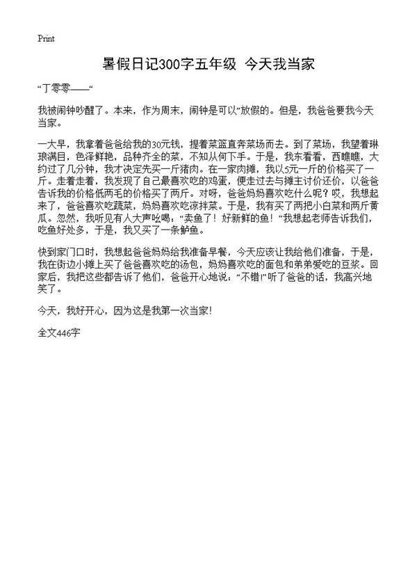 暑假日记300字五年级 今天我当家