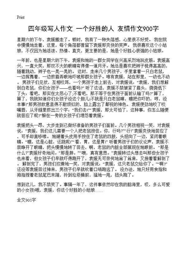 四年级写人作文 一个好胜的人 友情作文900字